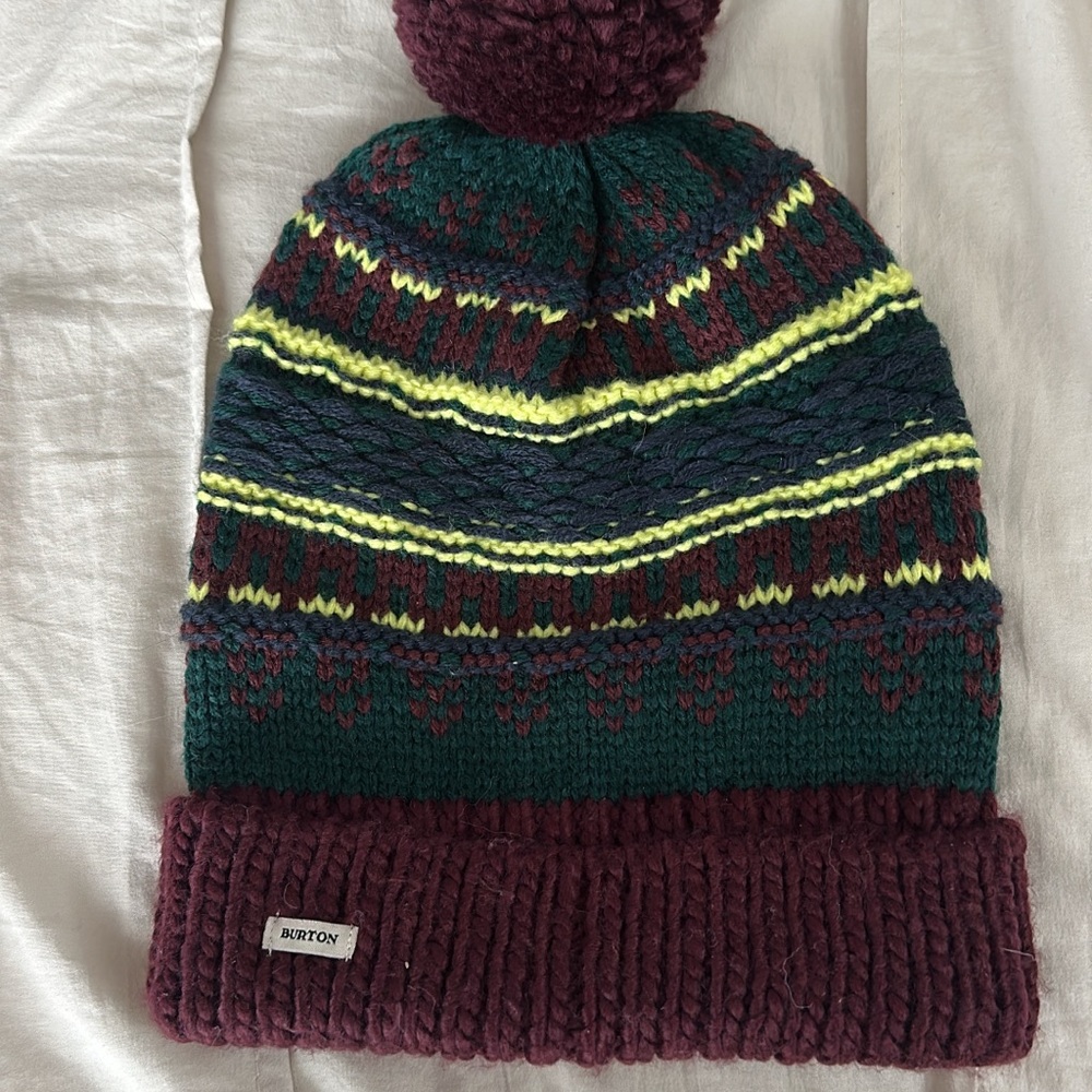 Burton Women's Burgundy and Green Knit Beanie